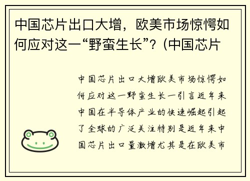 中国芯片出口大增，欧美市场惊愕如何应对这一“野蛮生长”？(中国芯片出口额)