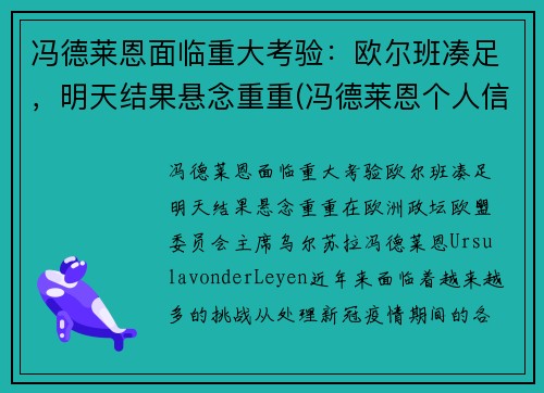 冯德莱恩面临重大考验：欧尔班凑足，明天结果悬念重重(冯德莱恩个人信息)