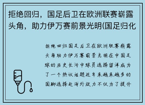 拒绝回归，国足后卫在欧洲联赛崭露头角，助力伊万赛前景光明(国足归化伊沃)