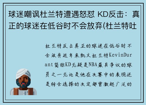 球迷嘲讽杜兰特遭遇怒怼 KD反击：真正的球迷在低谷时不会放弃(杜兰特吐槽)