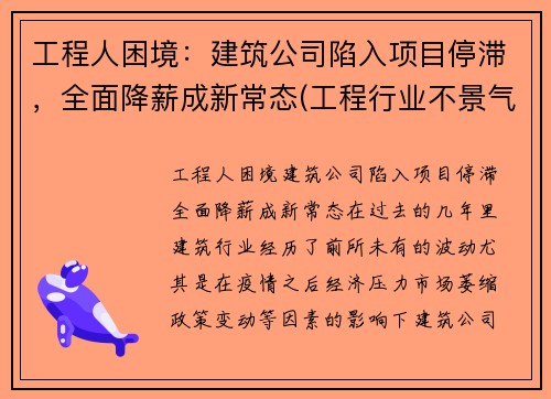 工程人困境：建筑公司陷入项目停滞，全面降薪成新常态(工程行业不景气)