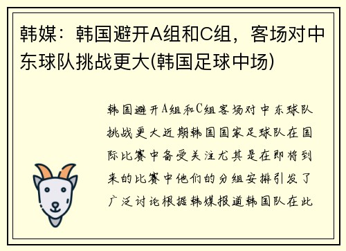 韩媒：韩国避开A组和C组，客场对中东球队挑战更大(韩国足球中场)