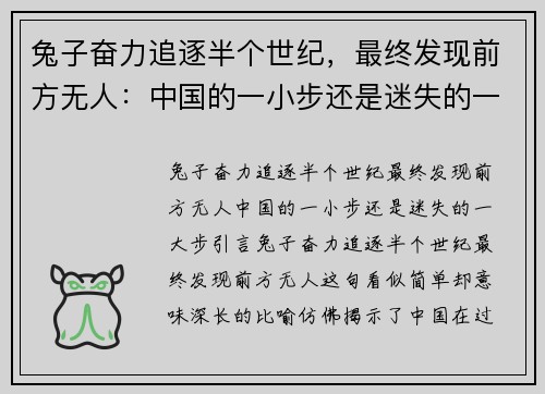 兔子奋力追逐半个世纪，最终发现前方无人：中国的一小步还是迷失的一大步？