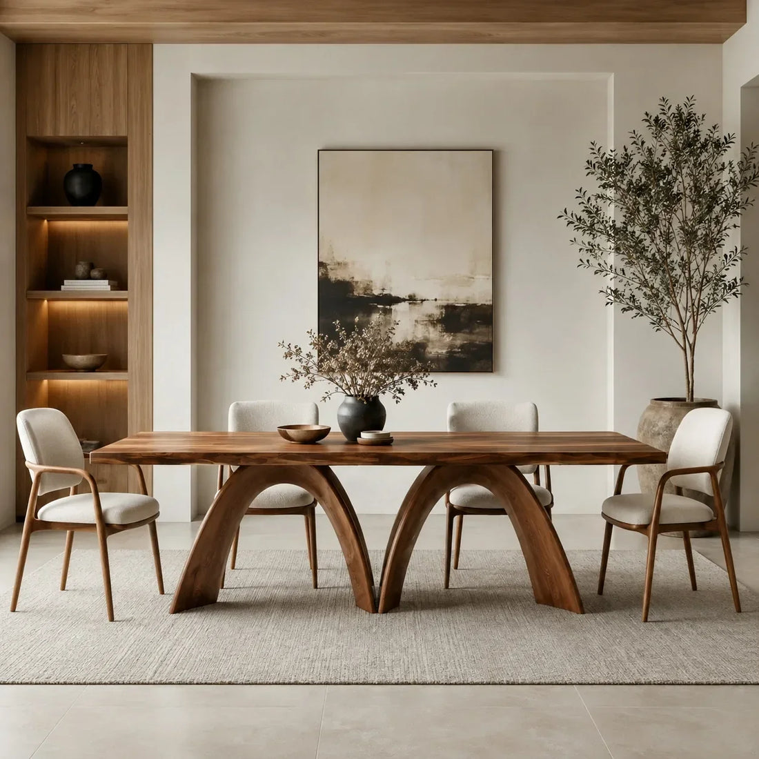 Modern Dining Table With Sculptural Arch Leg For Dining Room