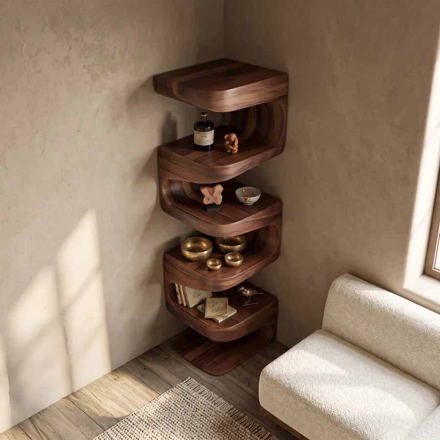 Modern Corner Wave Bookshelf For Living Room Or Contemporary Interior