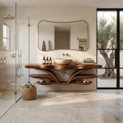 Architectural Wall Mounted Bathroom Vanity Open Shelves For Spa Bathroom