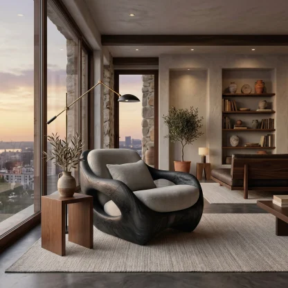 Artistic Organic Lounge Seating Open Carved Frame For Living Room