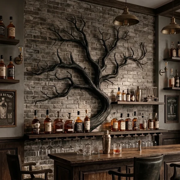 Artistic Tree Branch Wine Rack Wooden Wall Shelf For Kitchen Dining Room Bar