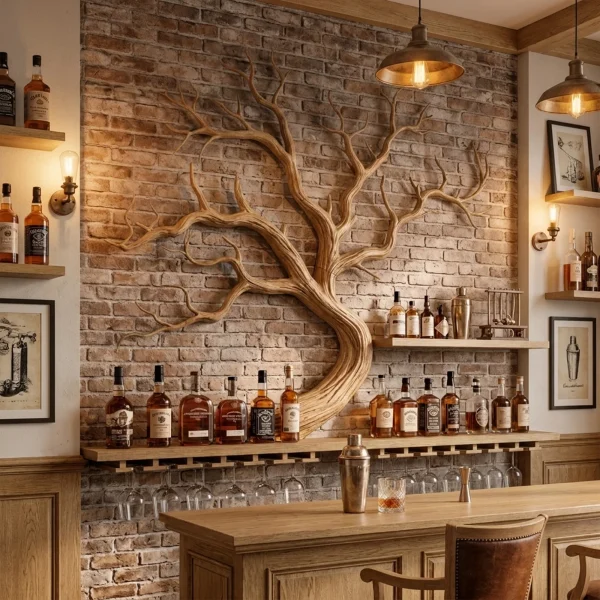 Artistic Tree Branch Wine Rack Wooden Wall Shelf For Kitchen Dining Room Bar