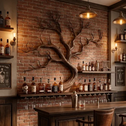 Artistic Tree Branch Wine Rack Wooden Wall Shelf For Kitchen Dining Room Bar