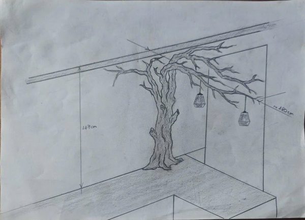 Artistic Wild Mulberry Solid Wood Tree Bookshelf For Living Room