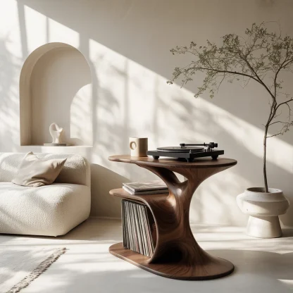 Audelle Fluid Form Solid Wood Record Player Stand