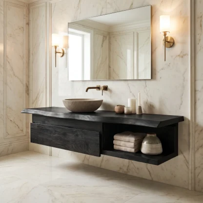 Aurelion Live Edge Solid Wood Floating Bathroom Vanity With Drawers SPA943999