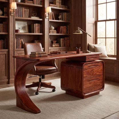Aurelith Sculpted Solid Wood Desk With Drawers