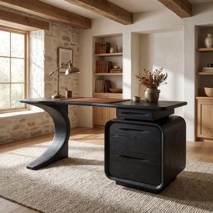 Aurelith Sculpted Solid Wood Desk With Drawers