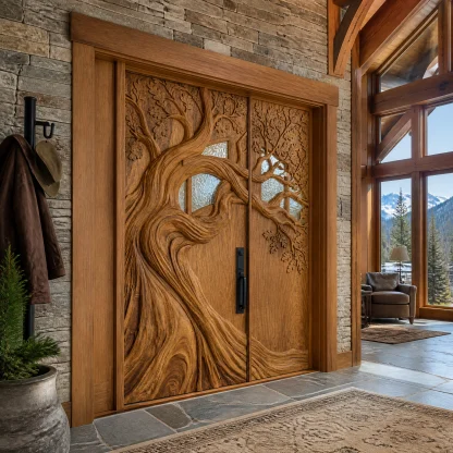 Aurelthorn Sculpted Solid Wood Single Door With Panel
