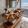 Averon Organic Carved Solid Wood Floating Bathroom Vanity With Integrated Sink