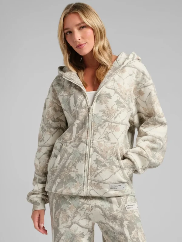 Camouflage Zip Hoodie - Rosewood