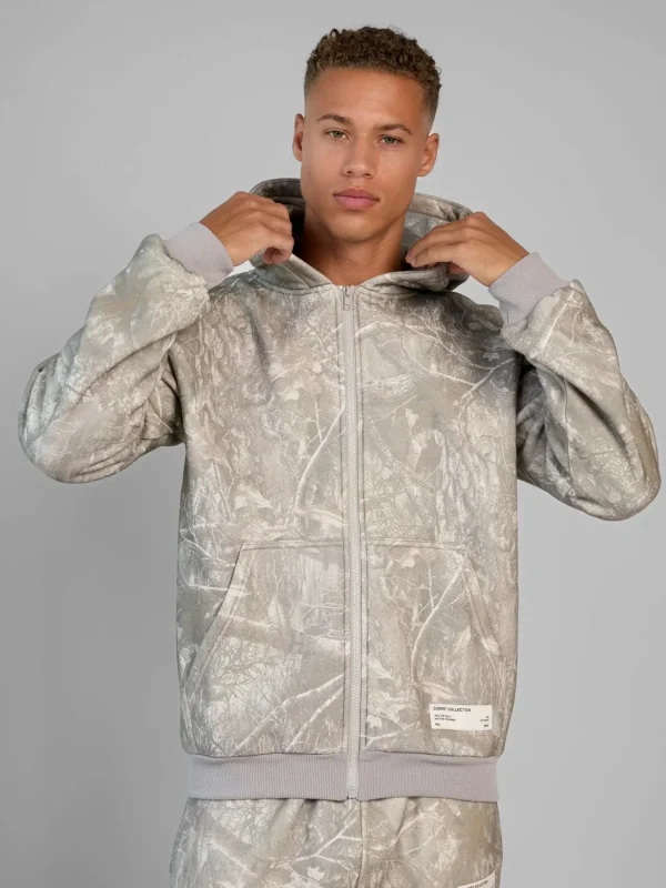 Camouflage Zip Hoodie - Rosewood