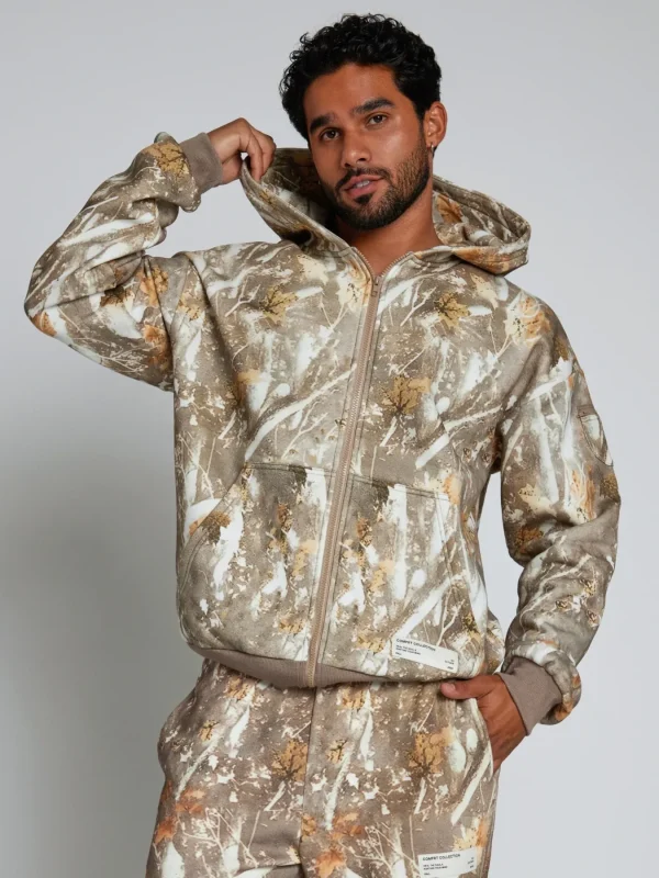 Camouflage Zip Hoodie - Rosewood