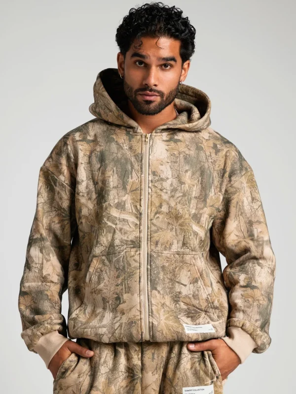 Camouflage Zip Hoodie - Rosewood