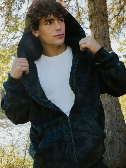 Camouflage Zip Hoodie - Rosewood