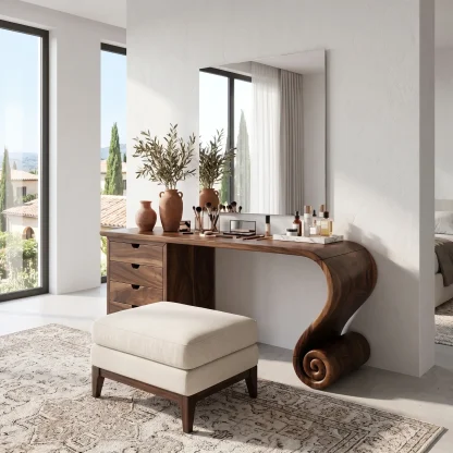 Charming Modern Vanity Desk Makeup Vanity Spiral Leg Drawers For Bedroom
