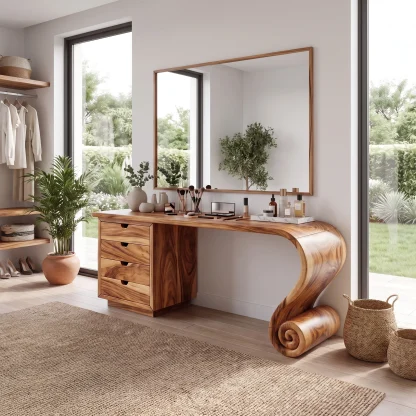 Charming Modern Vanity Desk Makeup Vanity Spiral Leg Drawers For Bedroom