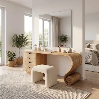 Charming Modern Vanity Desk Makeup Vanity Spiral Leg Drawers For Bedroom