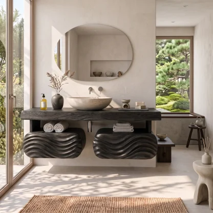 Coastal Modern Floating Bathroom Vanity Wave Cabinet For Minimalist Bathroom