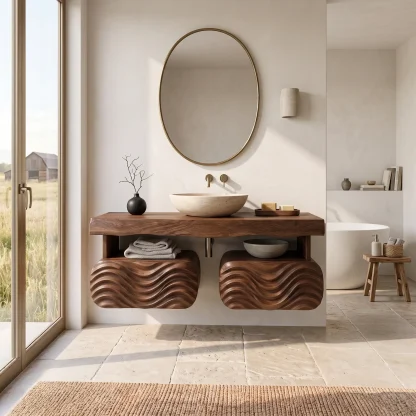 Coastal Modern Floating Bathroom Vanity Wave Cabinet For Minimalist Bathroom