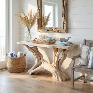 Coastal Rustic Organic Console Table Living Room And Entryway
