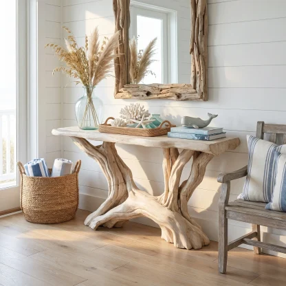 Coastal Rustic Organic Console Table Living Room And Entryway