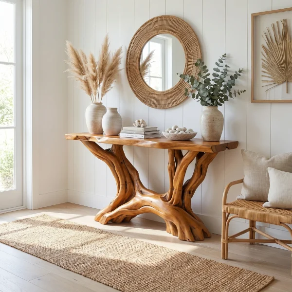 Coastal Rustic Organic Console Table Living Room And Entryway