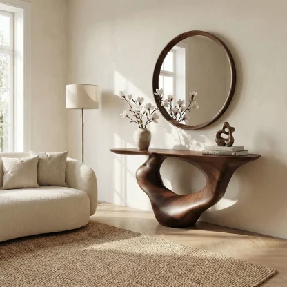 Console Table Unique Art Solid Wood Handmade Narrow Wood
