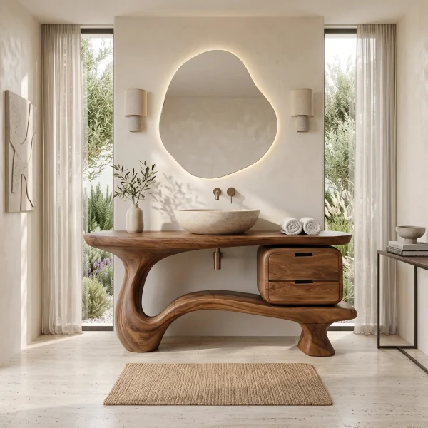 Contemporary Bathroom Vanity Curved Base With Drawer For Modern Ensuite