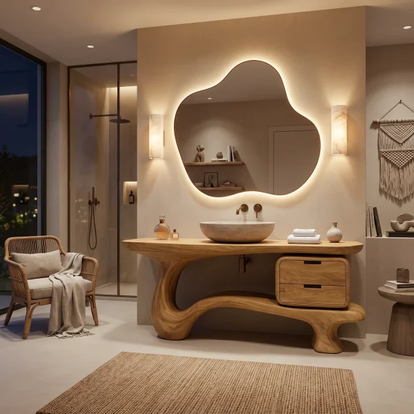 Contemporary Bathroom Vanity Curved Base With Drawer For Modern Ensuite