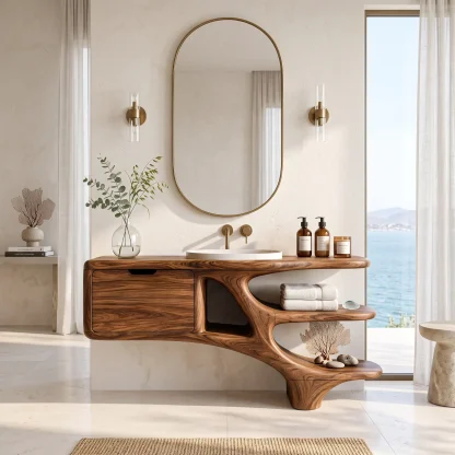 Contemporary Bathroom Vanity Curved Shelves With Cabinet For Modern Ensuite