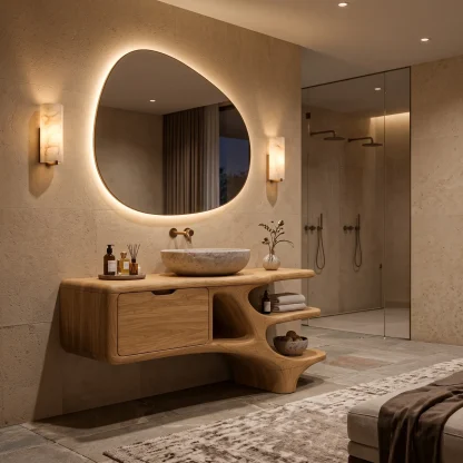 Contemporary Bathroom Vanity Curved Shelves With Cabinet For Modern Ensuite