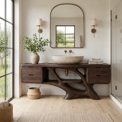 Contemporary Bathroom Vanity Flowing Base With Drawer For Luxury Homes