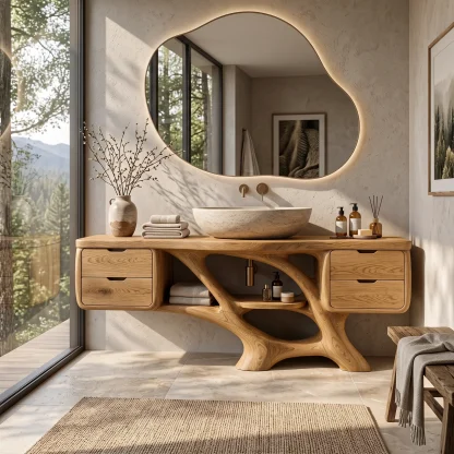 Contemporary Bathroom Vanity Flowing Base With Drawer For Luxury Homes