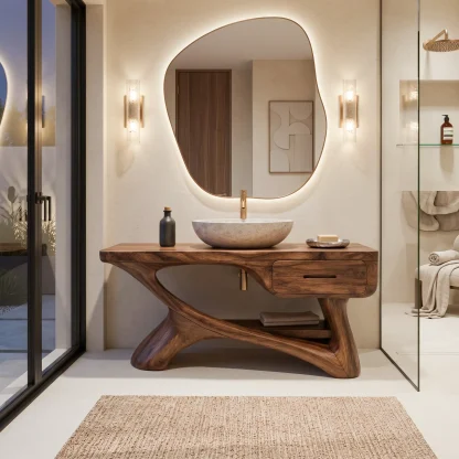 Contemporary Bathroom Vanity Flowing Frame With Drawer For Luxury Ensuite