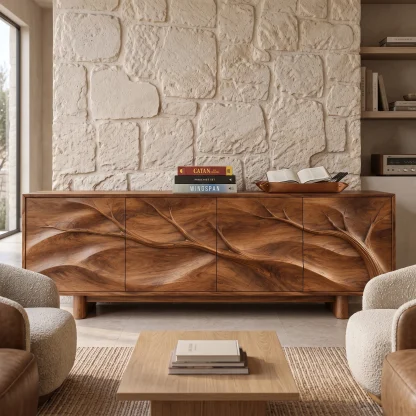 Contemporary Branch Carved Sideboard For Dining Room