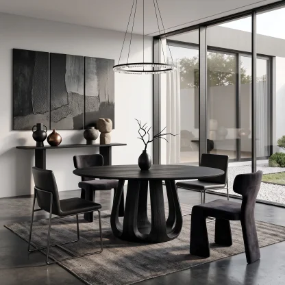 Contemporary Column Base Round Dining Table For Dining Room