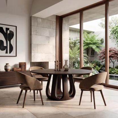 Contemporary Column Base Round Dining Table For Dining Room