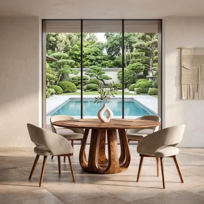 Contemporary Column Base Round Dining Table For Dining Room