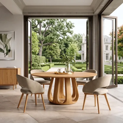Contemporary Column Base Round Dining Table For Dining Room