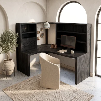 Contemporary Corner Desk With Built In Bookcase For Workspace