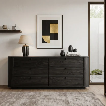 Contemporary Curved Six Drawer Dresser For Bedroom