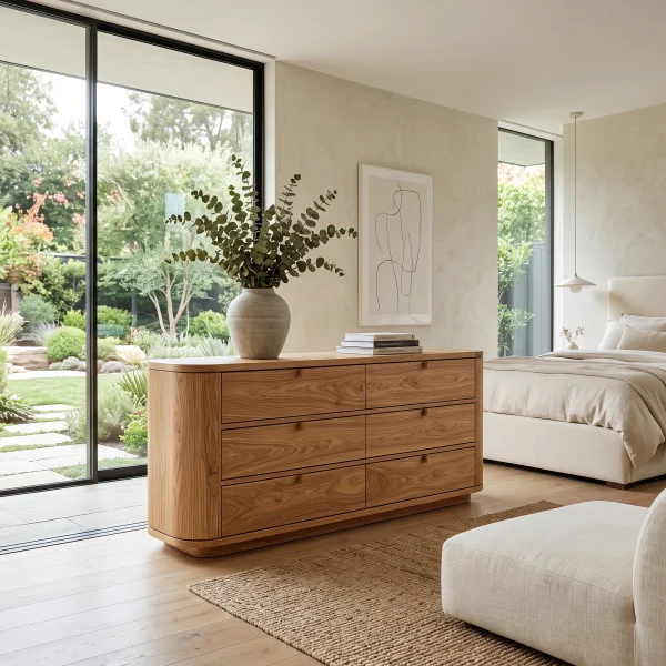 Contemporary Curved Six Drawer Dresser For Bedroom